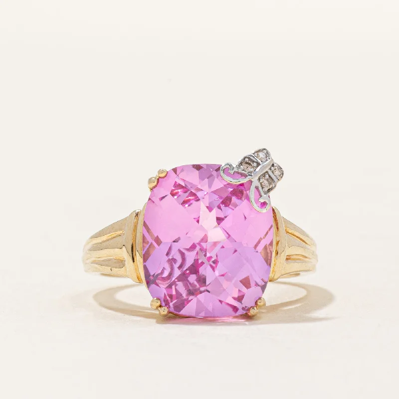 Exclusive Jewelry Offers – Shine For Less Synthetic Pink Sapphire & Natural Diamond Cocktail Ring | 12.50ct, 0.03ctw | SZ 9 |