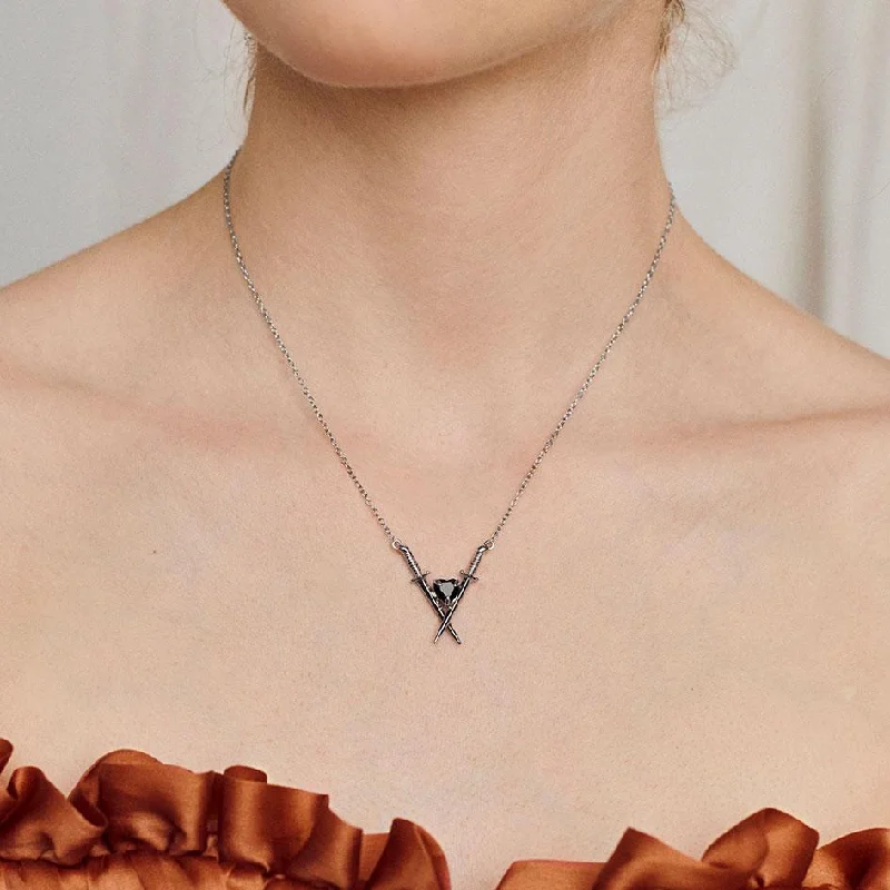 Final Call – Shop Exquisite Jewelry Before It's Gone ABJURE. Crossed Swords & Onyx Heart Necklace - Silver