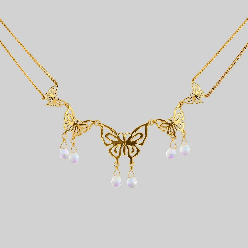 Grab Your Favorite Jewelry At The Lowest Prices ANTHEIA. Iridescent Butterfly Droplet Necklace - Gold