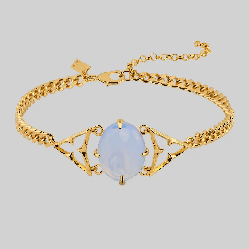 Exclusive Savings On Timeless Jewelry Pieces CENTAURUS. Gothic Trefoil Opalite Choker - Gold