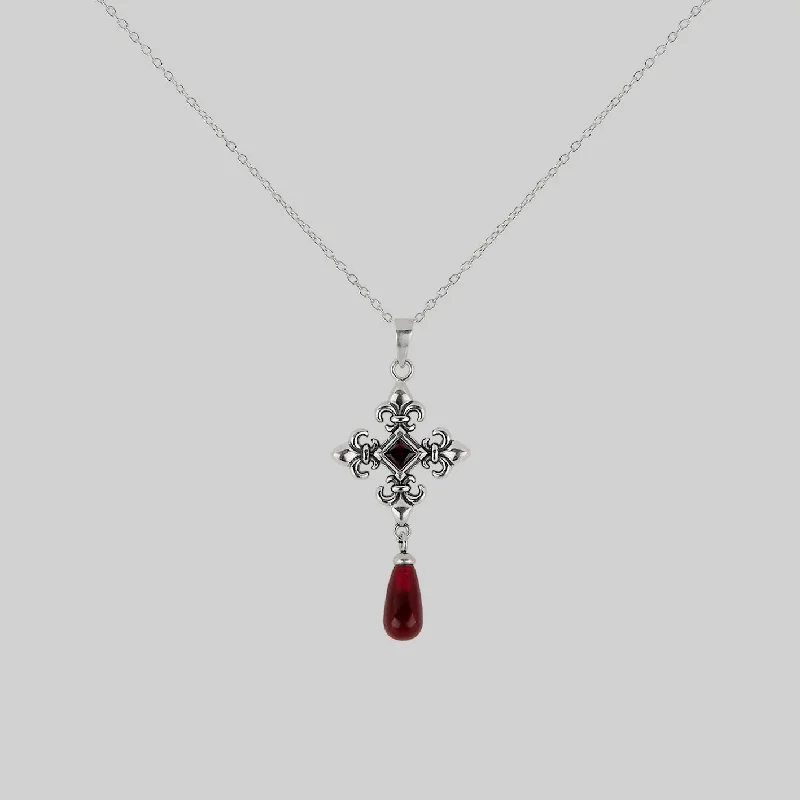 Exclusive Jewelry Sale Event – Shop Now CRIMSON. Fleur de Lis Garnet Collar - Silver