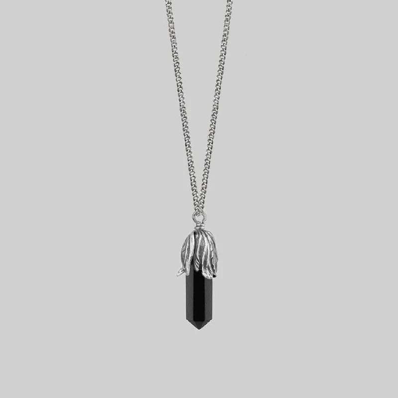 Your Dream Jewelry At Dream Prices DEATH BLOOM. Black Agate Gemstone Necklace - Silver