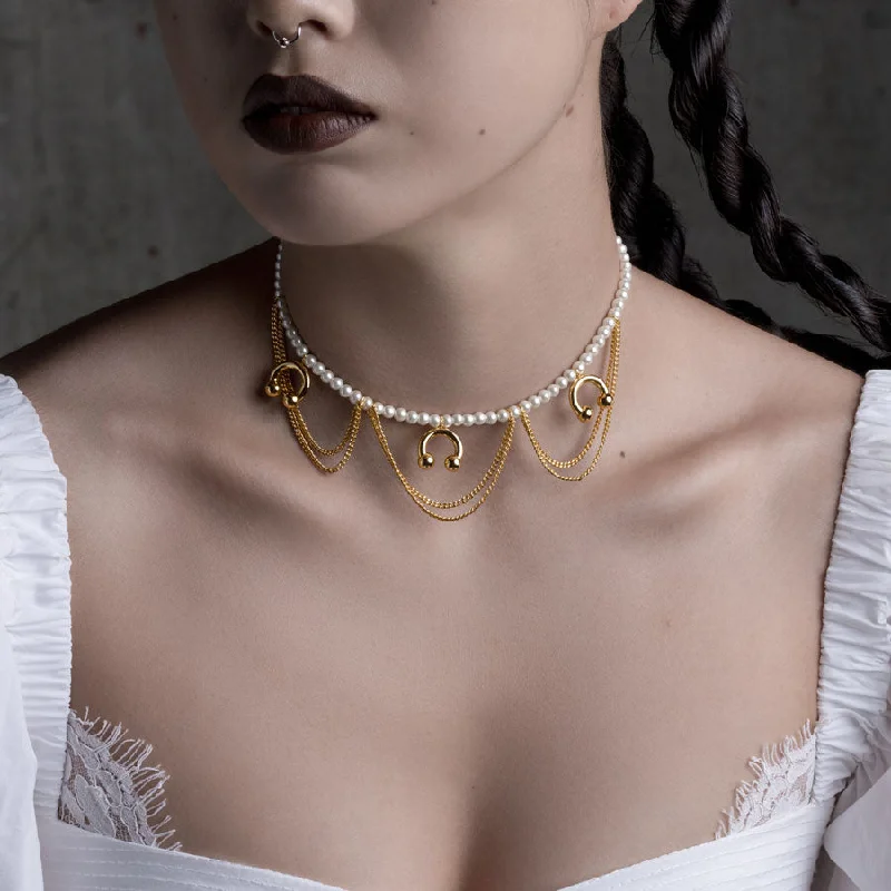 Luxury Jewelry Sale – Elegant Styles At Unbeatable Prices DECADENCE. Pearl & Chunky Barbell Collar - Gold