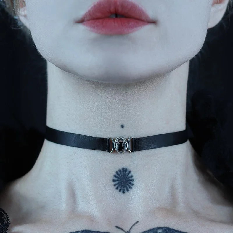 Shop Dazzling Rings, Earrings, And More At Special Discounts ELIZABETH. Black Spinel Tudor Satin Choker - Silver