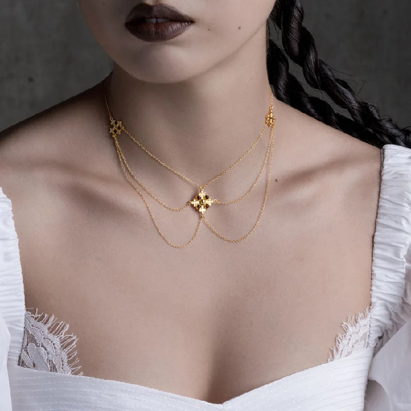 Special Deals On Handcrafted And Designer Jewelry ELVIRA. Medieval Cross Garnet Necklace  - Gold