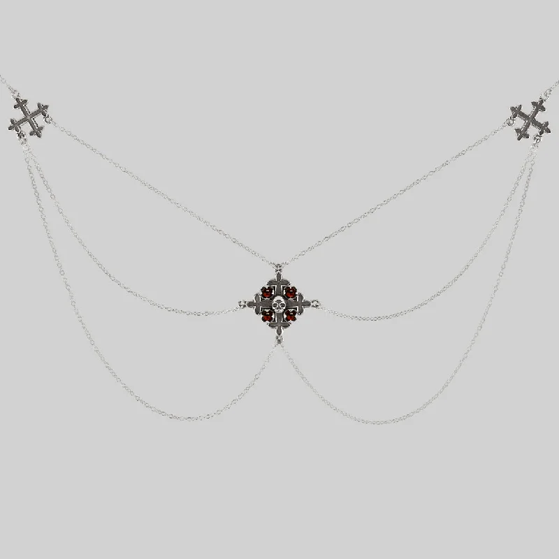 Shop Dazzling Jewelry With Special Promotional Discounts ELVIRA. Medieval Cross Garnet Necklace  - Silver