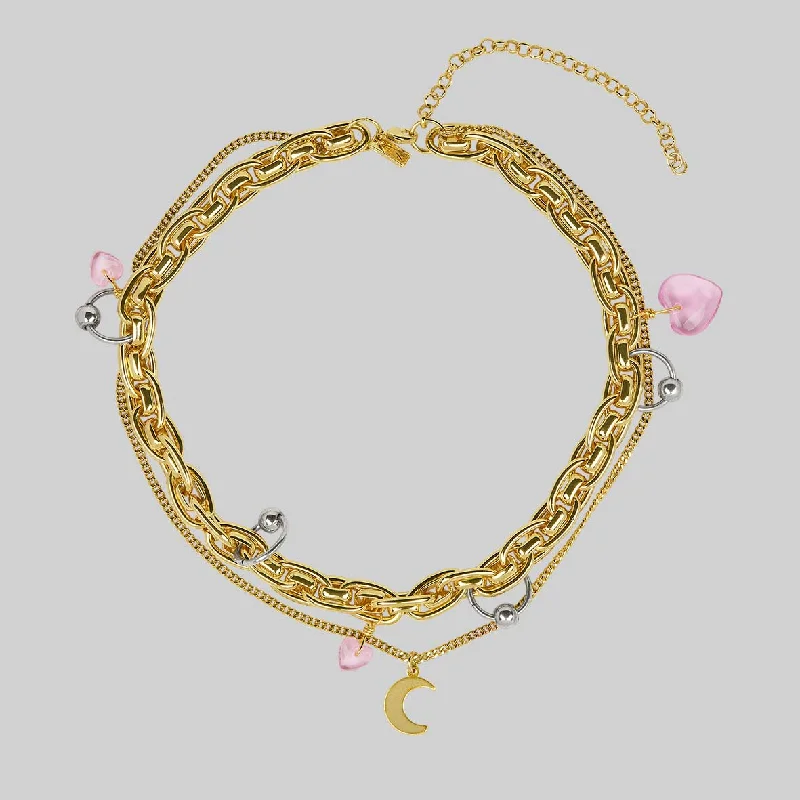 Gorgeous Jewelry, Limited-Time Savings HALF HEARTED. Pierced Chunky Chain & Moon Charm Necklace - Gold