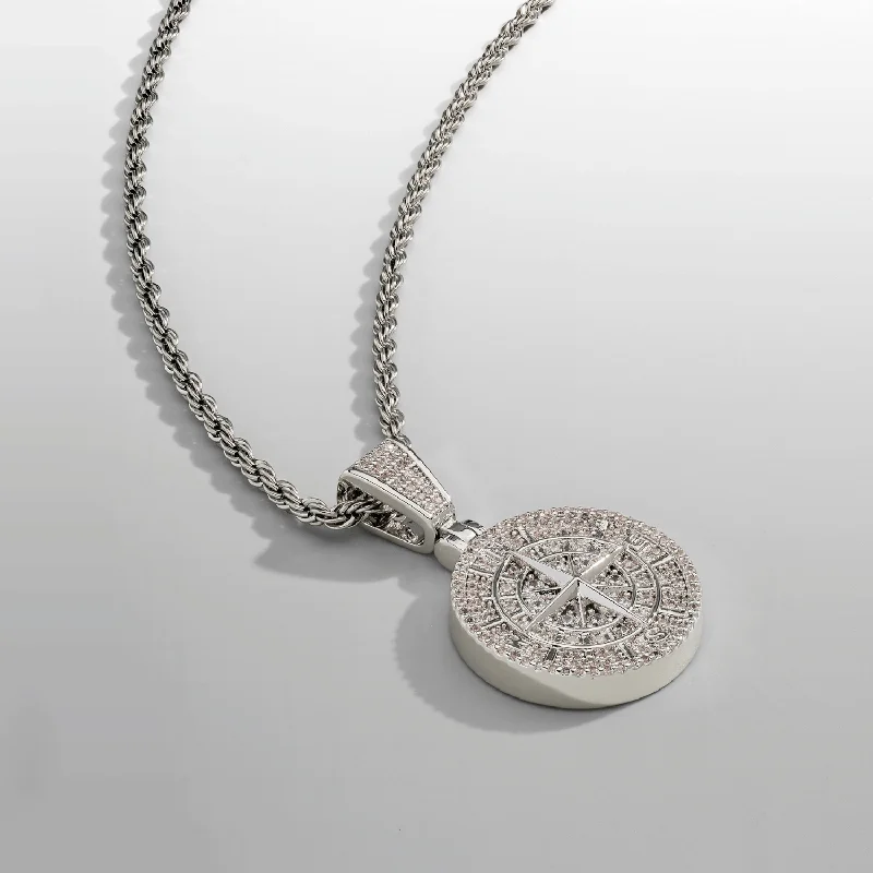 Don't Miss Out – Shop Elegant Jewelry For Less Iced Compass Pendant (Silver)