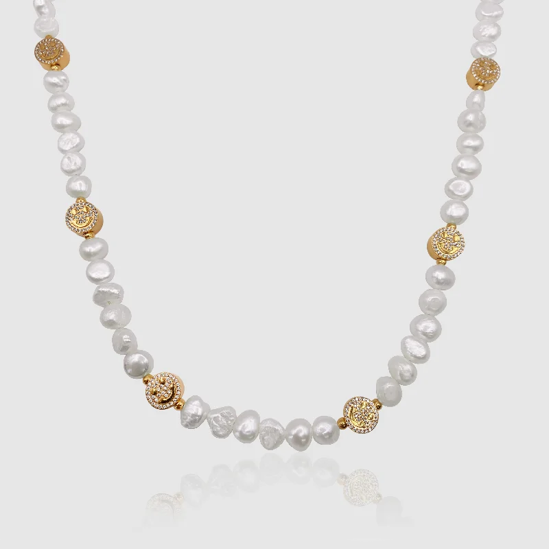 Don't Miss Our Biggest Jewelry Sale Of The Season Iced Smiley Real Pearl Necklace (Gold)