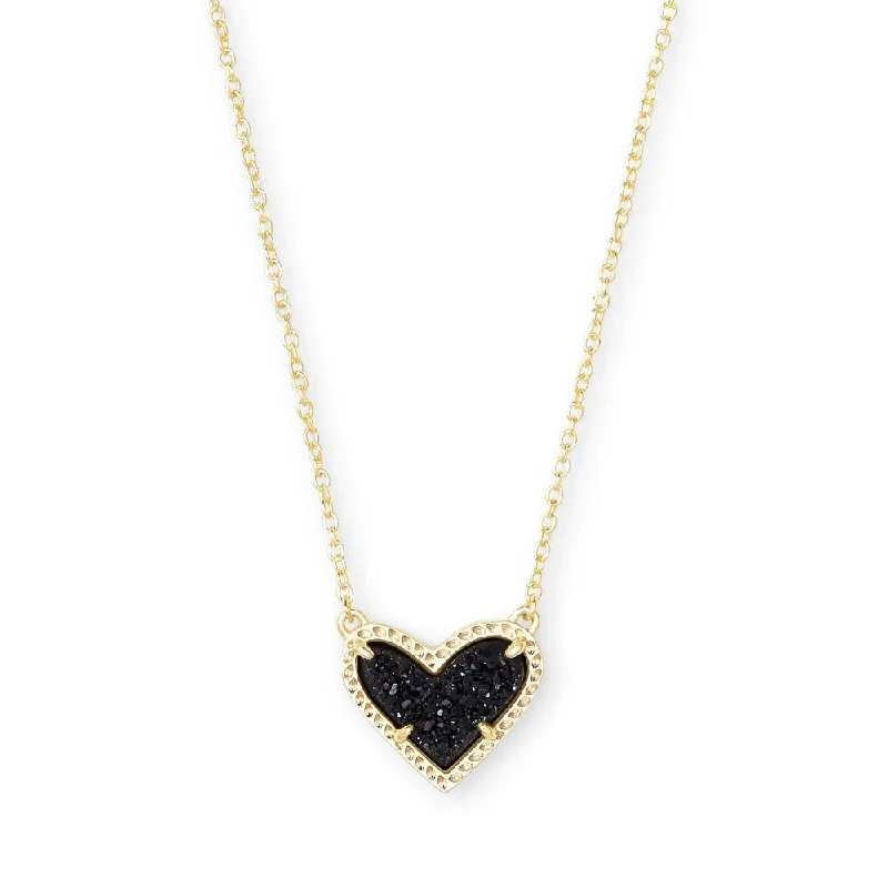 Unmissable Jewelry Clearance – Final Reductions Kendra Scott Ari Heart Gold Pendant Necklace in Black Drusy