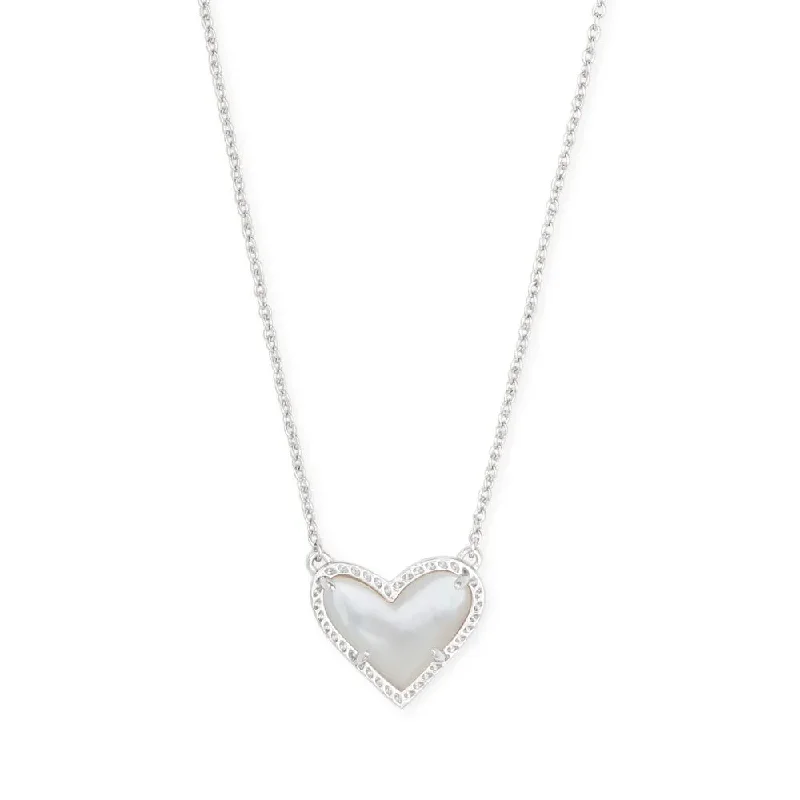 Stunning Jewelry At Even More Stunning Prices Ari Heart Rhodium Pendant Necklace in Ivory Mother-of-Pearl