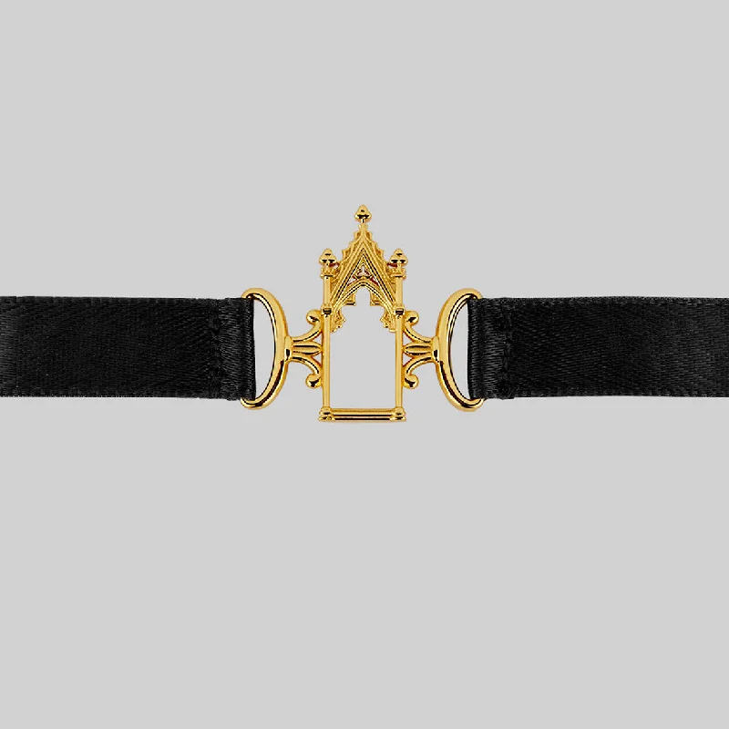 Affordable Gold-Plated Jewelry For Modern Fashion LENORE. Gothic Arch Window Satin Choker - Gold