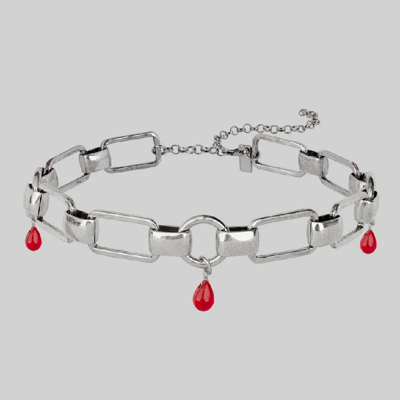 The Biggest Jewelry Sale Of The Year Is Here MALEVOLENT. Red Glass Droplet Chunky Chain Choker - Silver