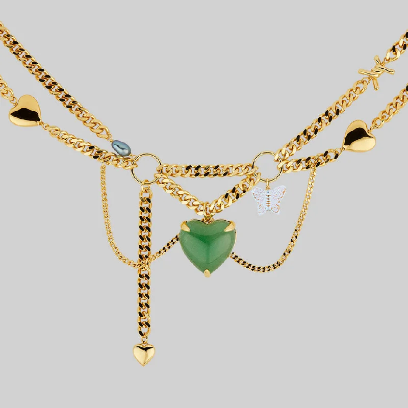 Limited-Stock Jewelry Sale – Once It's Gone, It's Gone METAMORPHOSIS. Gemstone Heart & Chain Charm Necklace - Gold