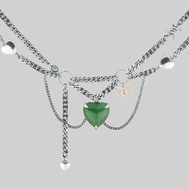 Affordable Luxury Jewelry For Every Occasion METAMORPHOSIS. Gemstone Heart & Chain Charm Necklace - Silver