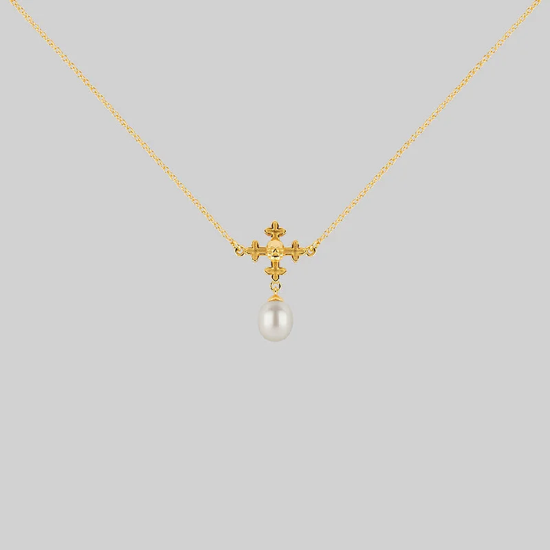 Delicate Crystal Jewelry For Sophisticated Charm OPHELIA. Medieval Cross Collar - Gold