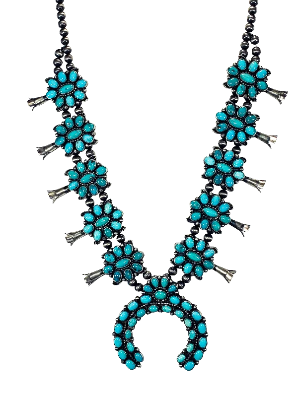 Get The Best Deals On Timeless Jewelry Pieces Sleeping Beauty Turquoise Squash Blossom Necklace | Pete Johnson