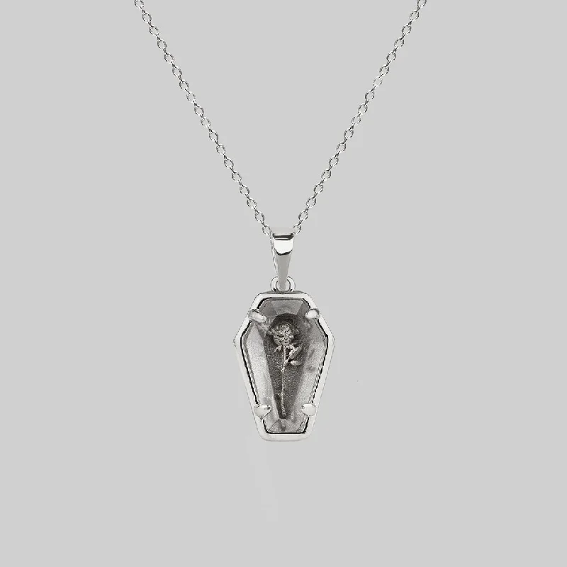 Grab Exquisite Jewelry At The Lowest Prices REBIRTH. Rose Under Glass Coffin Necklace - Silver