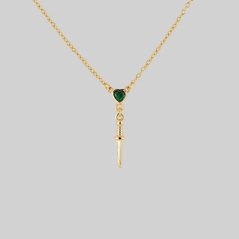 Glamorous Jewelry, Glamorous Deals – Shop Now REIGN. Green Heart & Dagger Drop Necklace - Gold