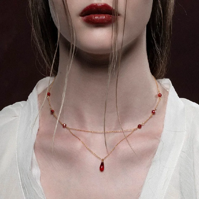 Timeless Elegance At Unbelievable Discounts RELISH. Medieval Red Glass Droplet Necklace - Gold