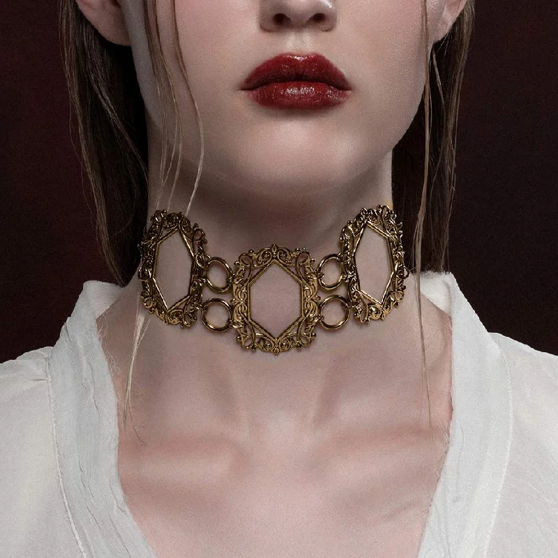 Exclusive Online Jewelry Sale – Don't Wait SANSA. Vampesque Gothic Caged Choker - Gold