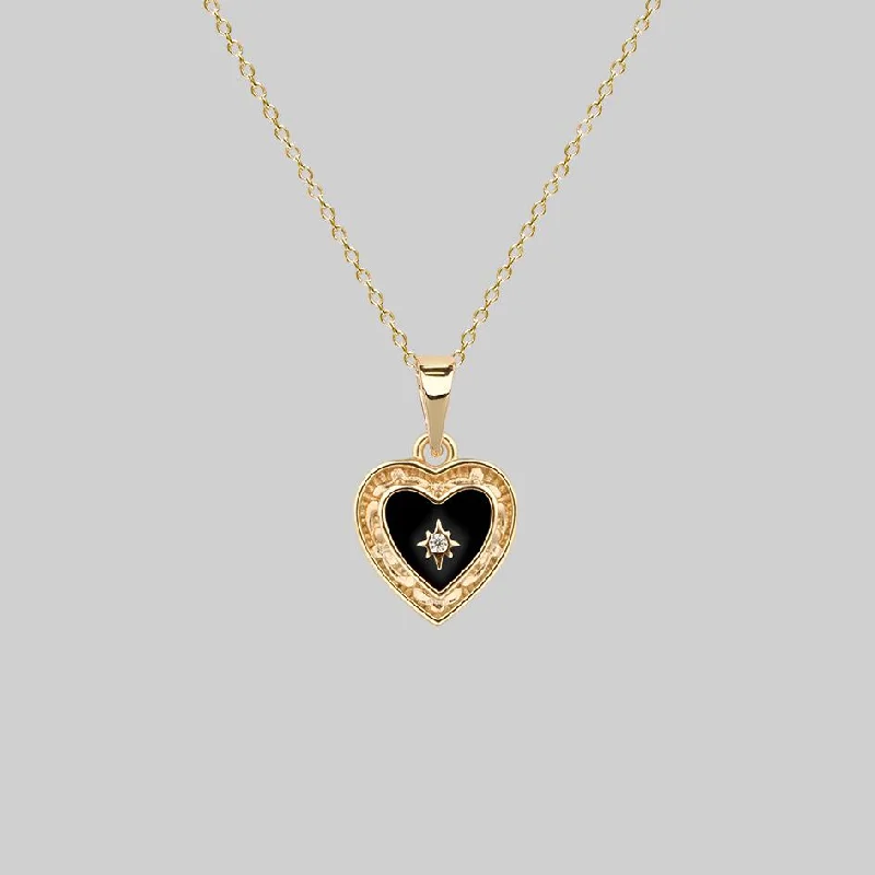 Affordable Luxury Jewelry For Every Occasion SOLEMN. Black Enamel Heart Necklace - Gold