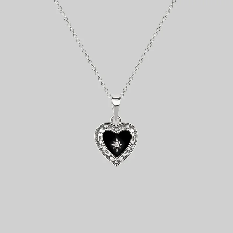 Trending Jewelry Styles Now At Limited-Time Discounts SOLEMN. Black Enamel Heart Necklace - Silver