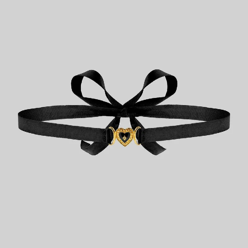 The Jewelry Sale You've Been Waiting For Is Here SOLEMN. Black Enamel Heart Satin Choker - Gold