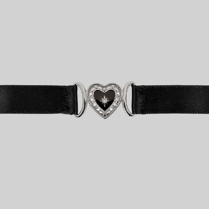 Don't Miss Out – Shop Elegant Jewelry For Less SOLEMN. Black Enamel Heart Satin Choker - Silver