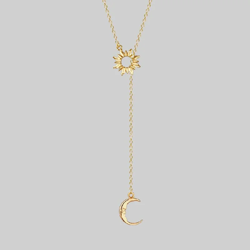 Elegant Jewelry, Affordable Luxury – Shop Now SOLSTICE. Sun & Moon Lariat Necklace - Gold