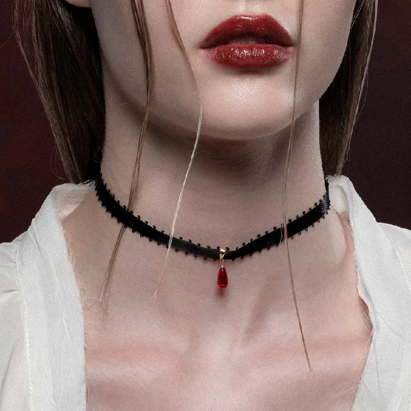 Sparkle For Less – Shop Our Limited-Time Jewelry Deals SORROW. Red Glass Droplet Ribbon Choker - Gold