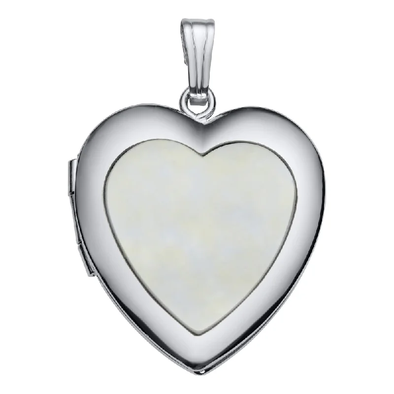 Luxury Jewelry Now At Special Promotional Rates Sterling Silver Mother of Pearl Heart Locket Necklace 18"