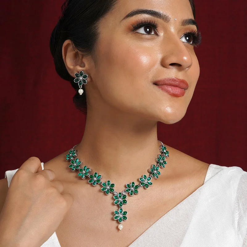 Breathtaking Jewelry, Breathtaking Prices Teejh Silver Emerald and Floral Motif Set