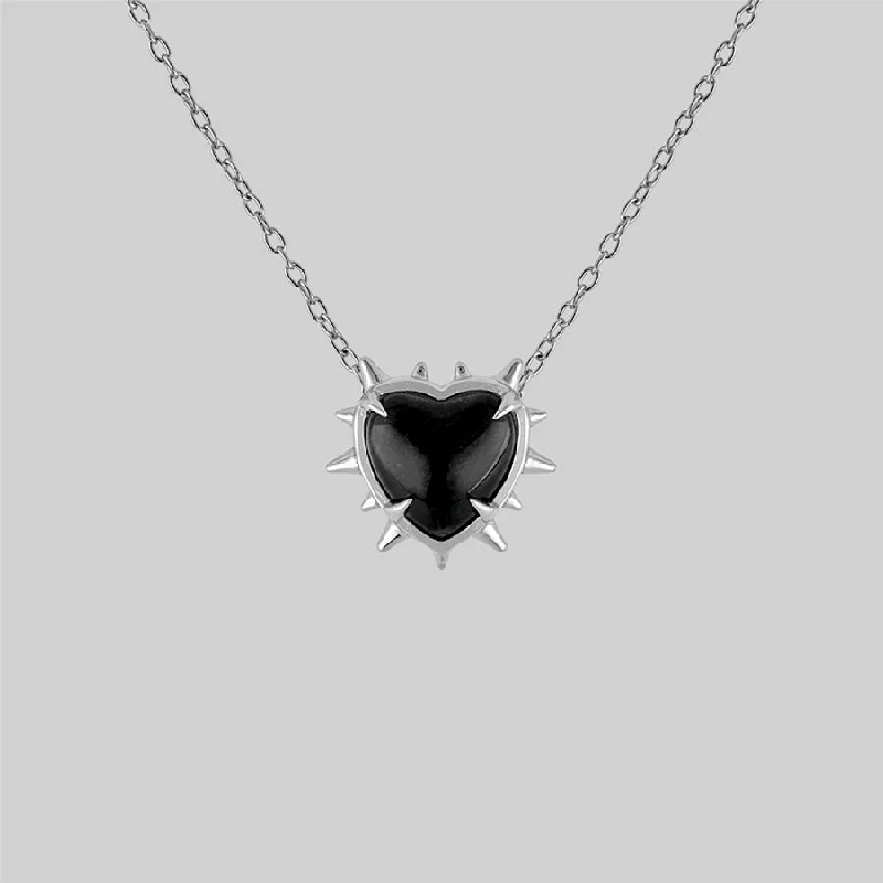 Huge Savings On Premium Jewelry Styles VOID. Spiked Black Glass Heart Necklace - Silver