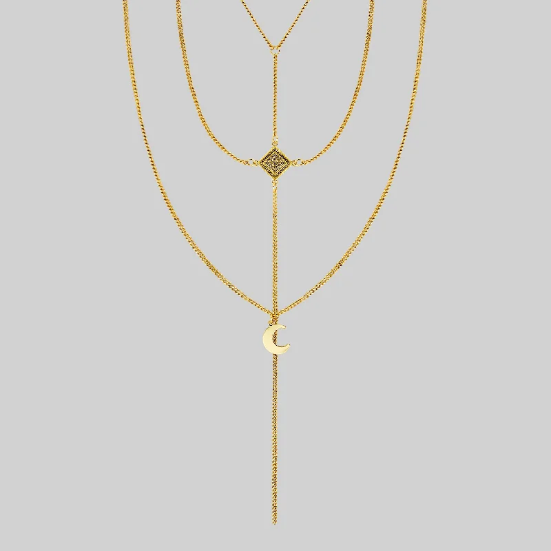 Trendy And Classic Jewelry Now At Reduced Prices ZODIAC. Layered Moon Chain Choker - Gold