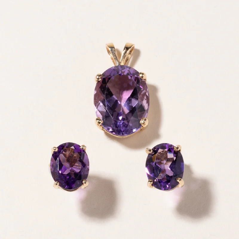 High-End Jewelry, Now More Affordable Than Ever 14k Yellow Gold Amethysts Pendant & Earring Set | 7.79ct, 4.83ctw