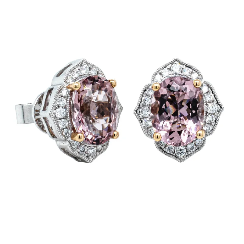 Don't Miss Our Biggest Jewelry Sale Of The Season 18ct White Gold 3.56ct Morganite & Diamond Halo Stud Earrings