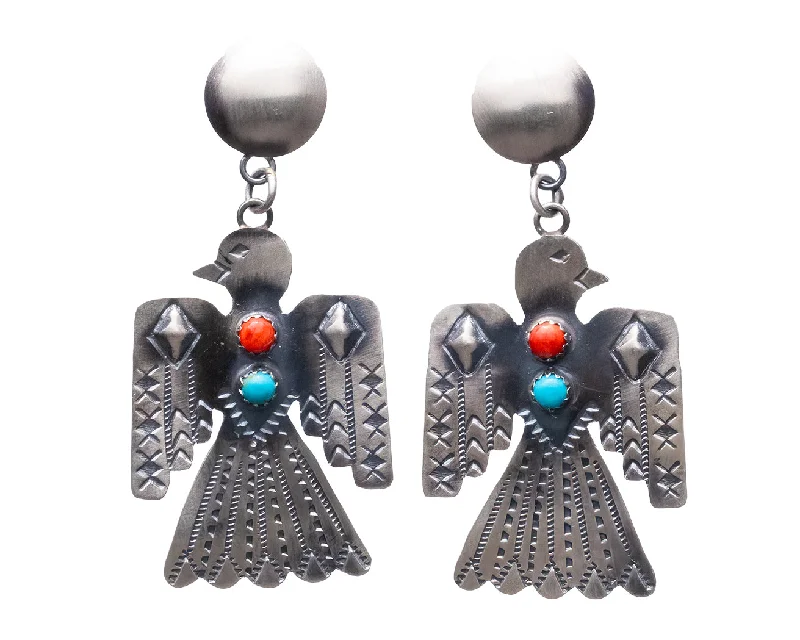 Stunning Jewelry At Even More Stunning Prices Kingman Turquoise & Spiny Oyster Shell Thunderbird Earrings | Tim Yazzie