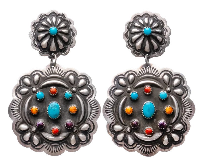 Don't Miss Out On Jaw-Dropping Jewelry Discounts Kingman Turquoise& Spiny Oyster Shell Concho Earrings | Leander Tahe