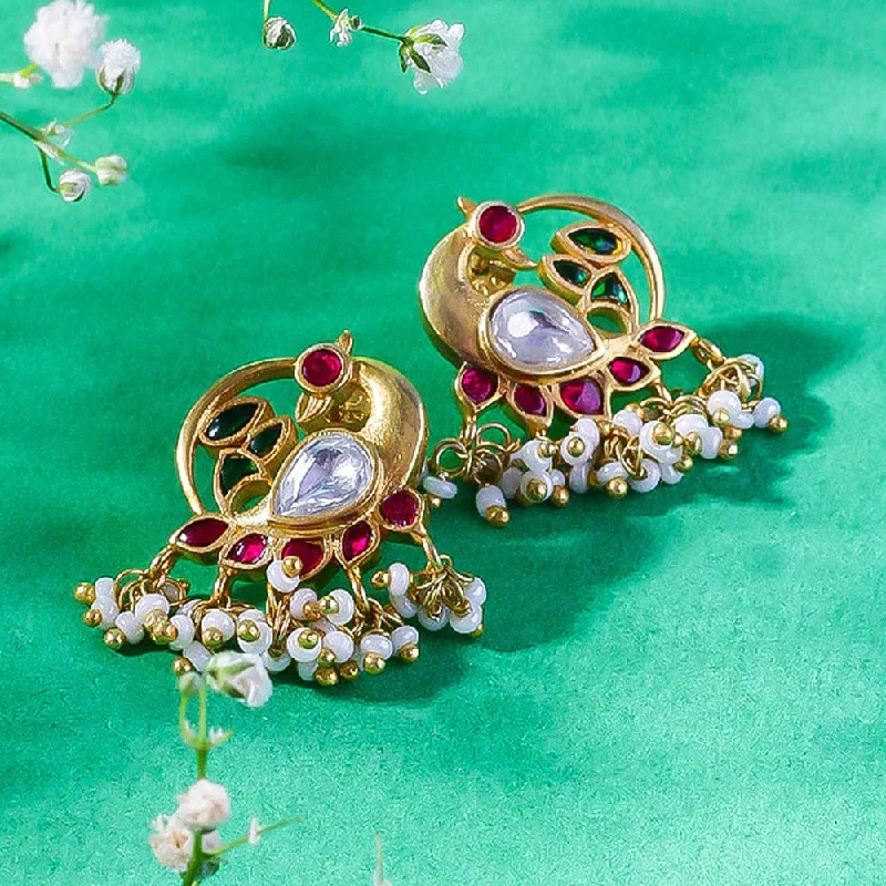 Versatile Layering Jewelry For Effortless Chic 92.5 Silver Swan Motif Kundan Stud Earrings