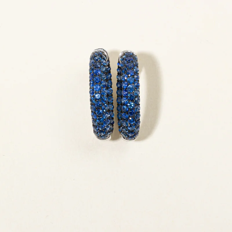 Shop Fine Jewelry With Amazing Deals Blue Sapphire Pave Hoop Earrings | 4.60ctw |