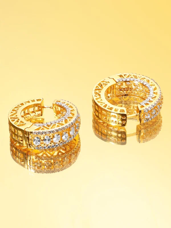 Grab Stylish Jewelry Before The Sale Ends Rubans 22K Gold plated Oval Crystal Zirconia Statement Demi-Fine Hoop Earrings