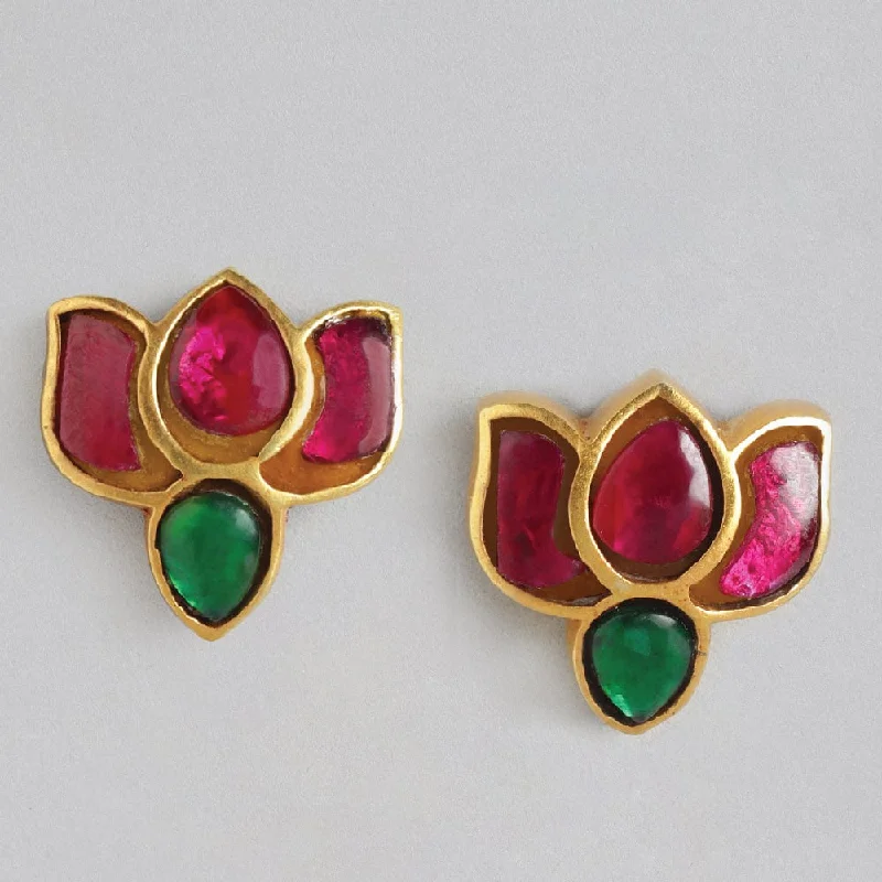 Elegant Rose Gold Jewelry For A Stylish Touch 92.5 Silver Kundan Lotus Stud Earrings