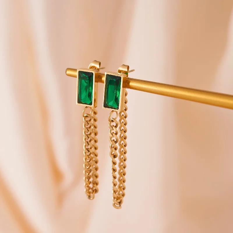 Stunning Statement Jewelry, Unbeatable Discounts Gold Chain Emerald Stud Earrings