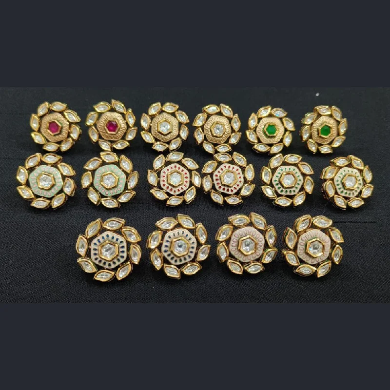 Chic, Trendy, And Affordable Jewelry Sale JewelTreeTz Gold Plated Uncut Polki Kundan Stud Earrings( 1 Piece Only)