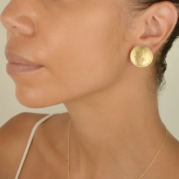 Modern Statement Jewelry For Bold Styling Large Hammered Disc Stud Earrings