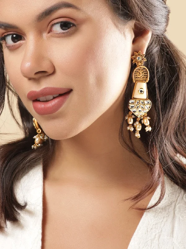 Celebrate With Sparkle – Jewelry Sale Now Live Rubans Lord Ganesh Chandelier Earrings with White Stones and Beads Hanging