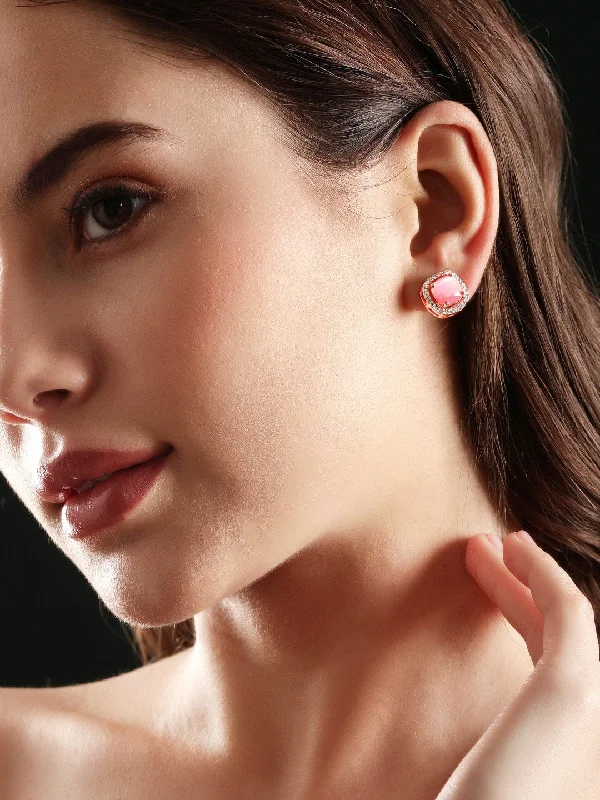 Elegant Jewelry At Unbeatable Prices – Shop Today Rubans 18K Rose gold Pink zirconia studded Minimal stud earring