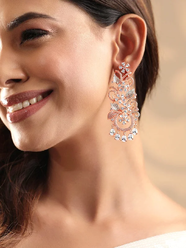 Best-Selling Jewelry Styles Now At Exclusive Discounts Rubans 18k Rose Gold Plated Zirconia Studded Chandelier Earrings