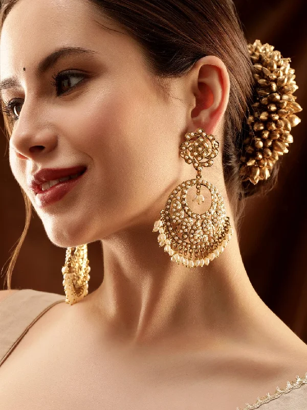 Exclusive Jewelry Offers – Shine For Less Rubans 22K Antique Gold Plated Pearl studded Statement Chandbali Earring